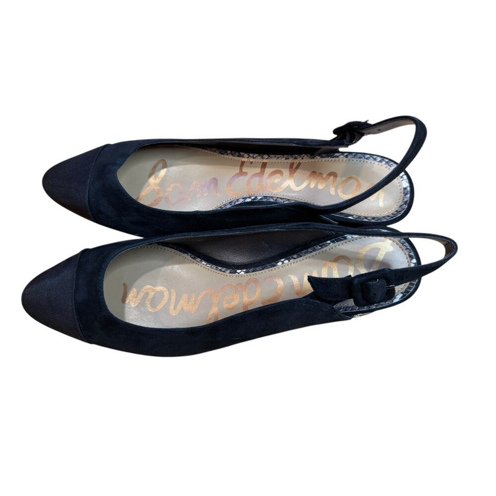 SAM EDELMAN NWOT/NWOB Sadira Black Cap Toe Sling Back Heels Size 9 Quiet Luxury - Picture 4 of 16